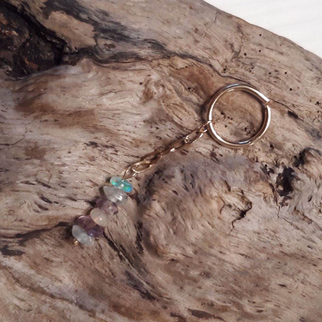 18g Gold Filled Body Piercing Ring With Amethyst Opal Chain Dangle 10$
